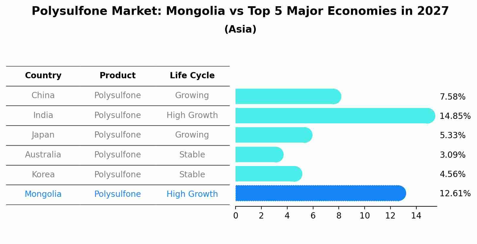 Polysulfone Market: Mongolia vs Top 5 Major Economies in 2027 (Asia)