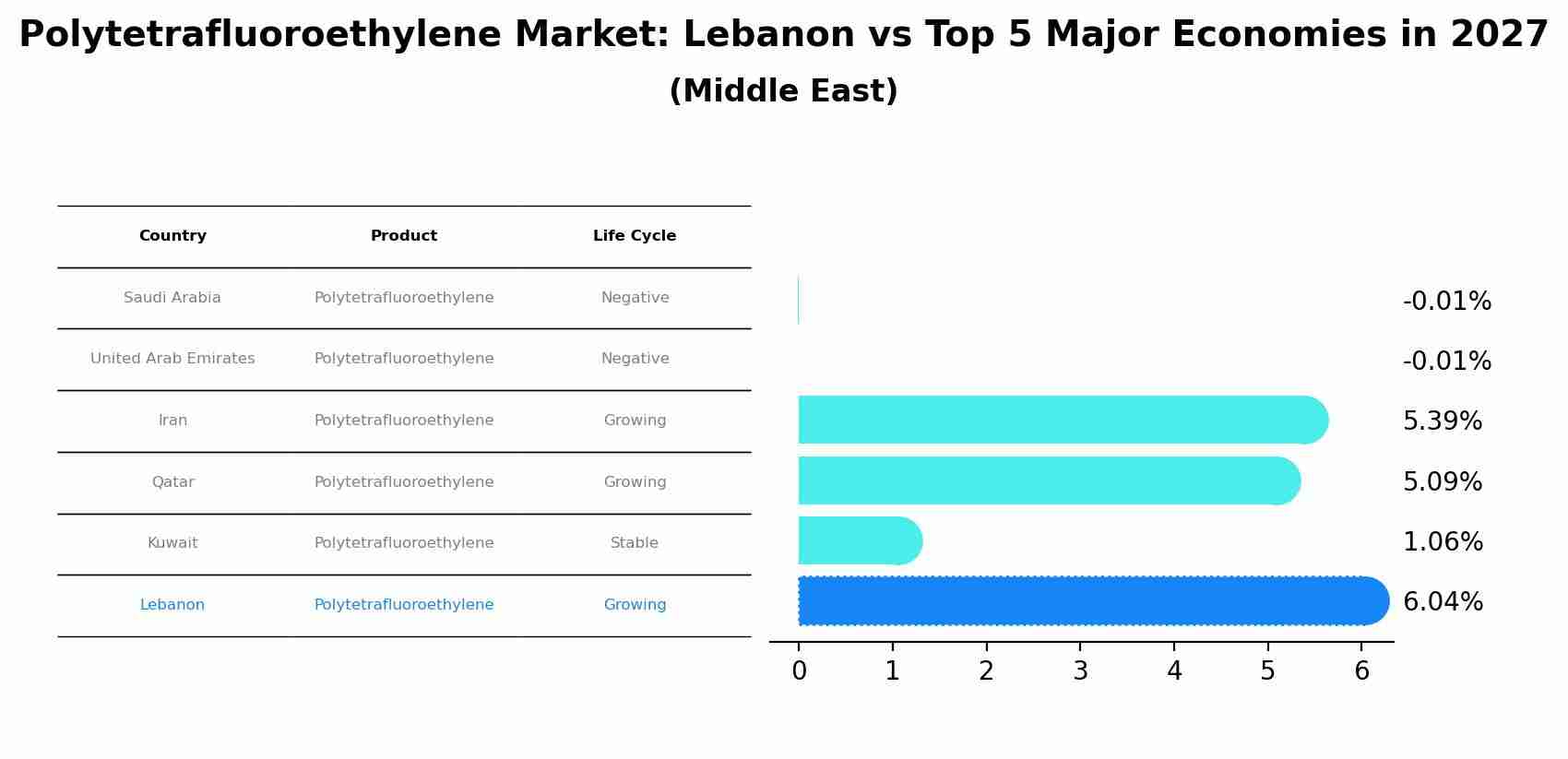 Polytetrafluoroethylene Market: Lebanon vs Top 5 Major Economies in 2027 (Middle East)