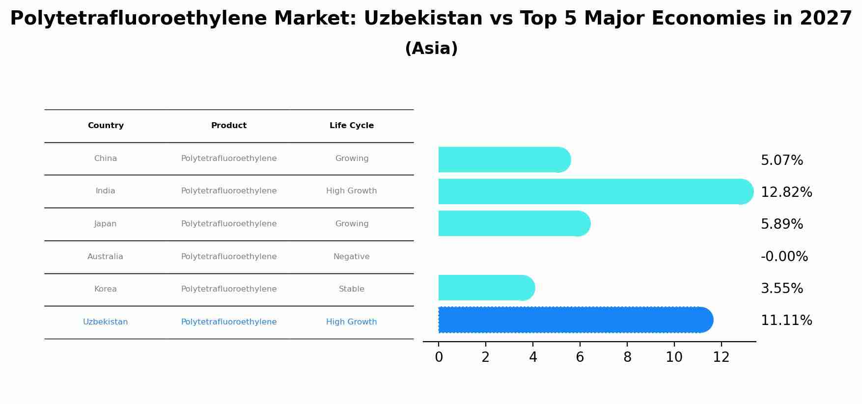 Polytetrafluoroethylene Market: Uzbekistan vs Top 5 Major Economies in 2027 (Asia)