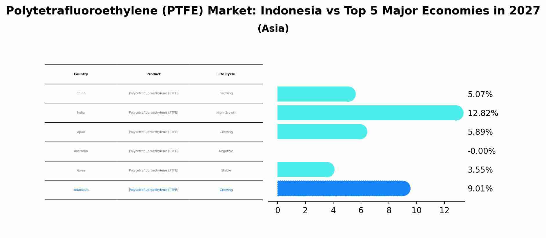 Polytetrafluoroethylene (PTFE) Market: Indonesia vs Top 5 Major Economies in 2027 (Asia)