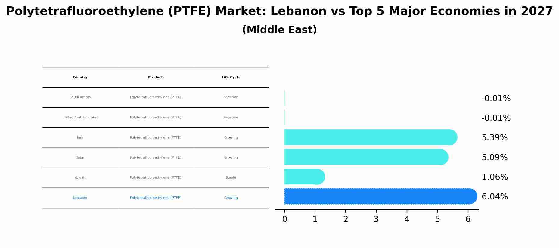 Polytetrafluoroethylene (PTFE) Market: Lebanon vs Top 5 Major Economies in 2027 (Middle East)