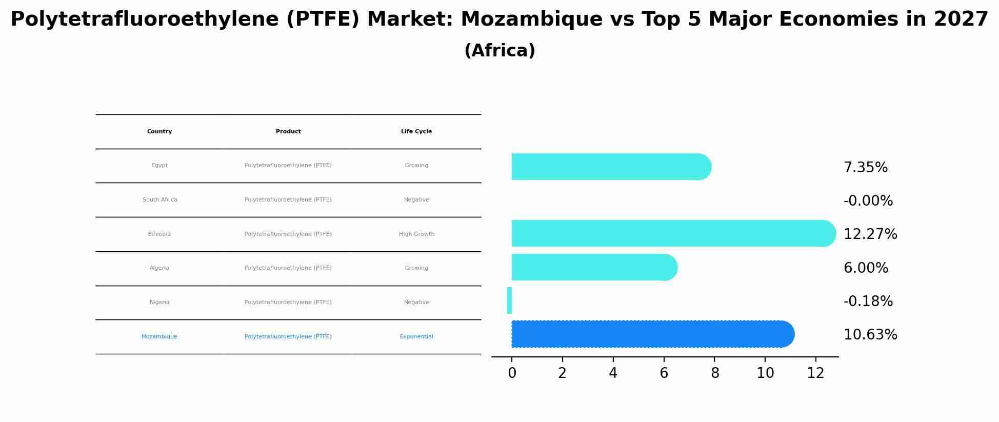 Polytetrafluoroethylene (PTFE) Market: Mozambique vs Top 5 Major Economies in 2027 (Africa)