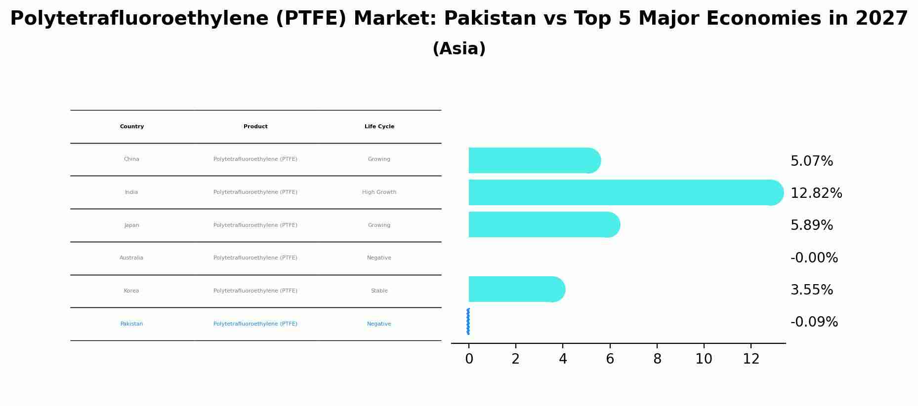Polytetrafluoroethylene (PTFE) Market: Pakistan vs Top 5 Major Economies in 2027 (Asia)