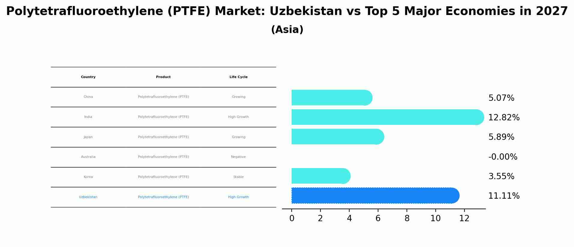 Polytetrafluoroethylene (PTFE) Market: Uzbekistan vs Top 5 Major Economies in 2027 (Asia)