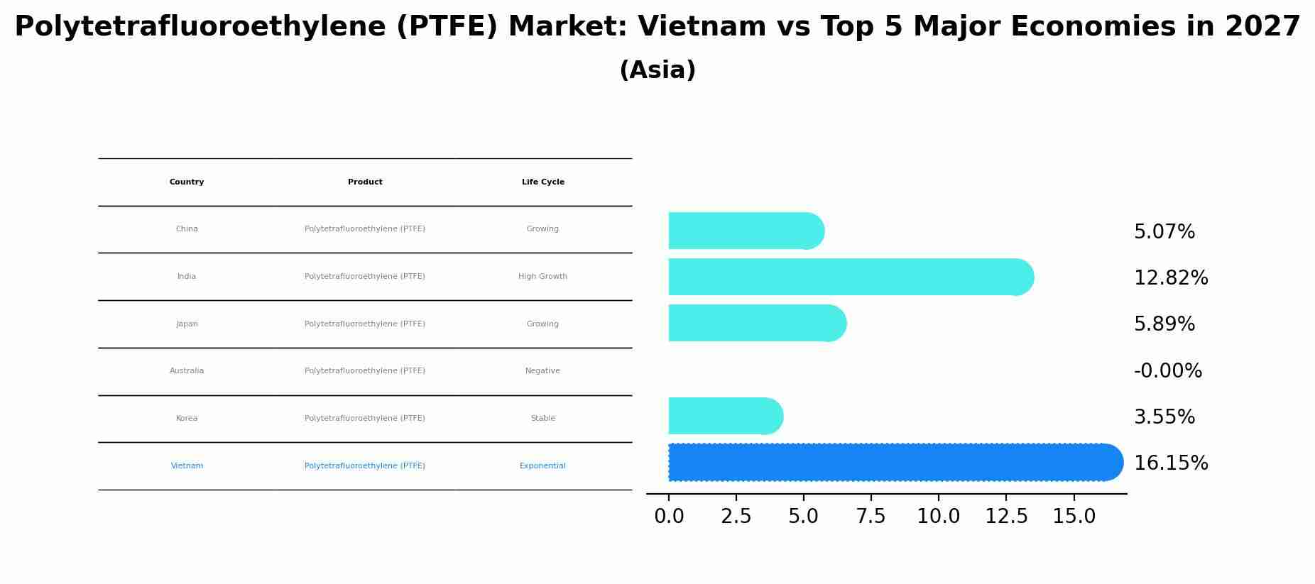 Polytetrafluoroethylene (PTFE) Market: Vietnam vs Top 5 Major Economies in 2027 (Asia)