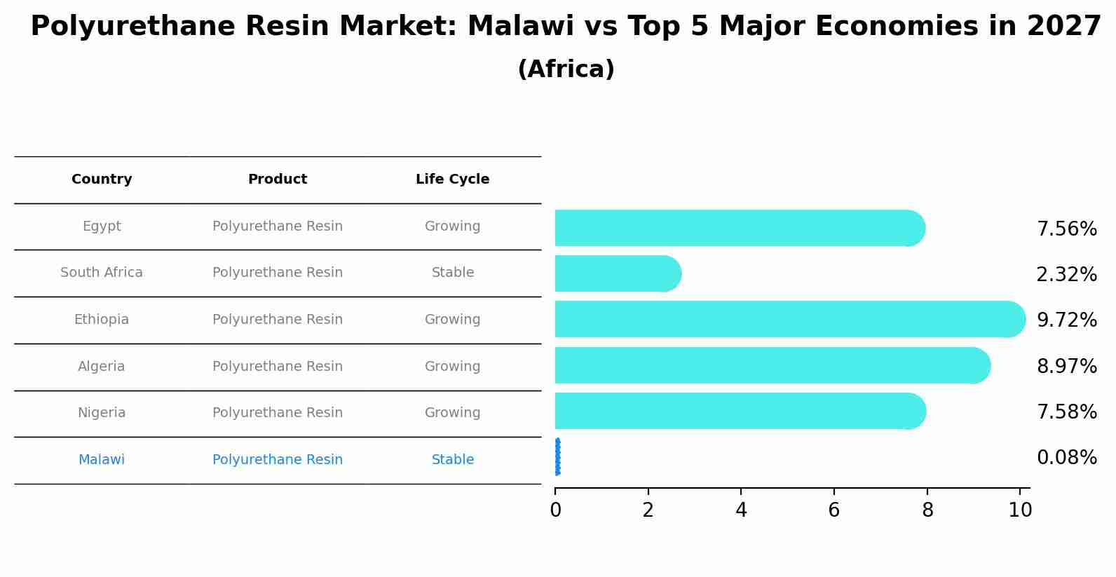 Polyurethane Resin Market: Malawi vs Top 5 Major Economies in 2027 (Africa)