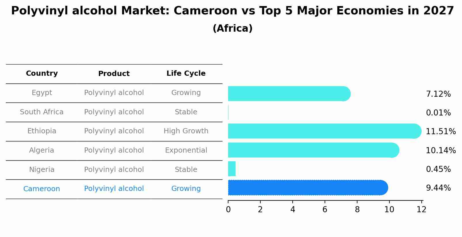 Polyvinyl alcohol Market: Cameroon vs Top 5 Major Economies in 2027 (Africa)