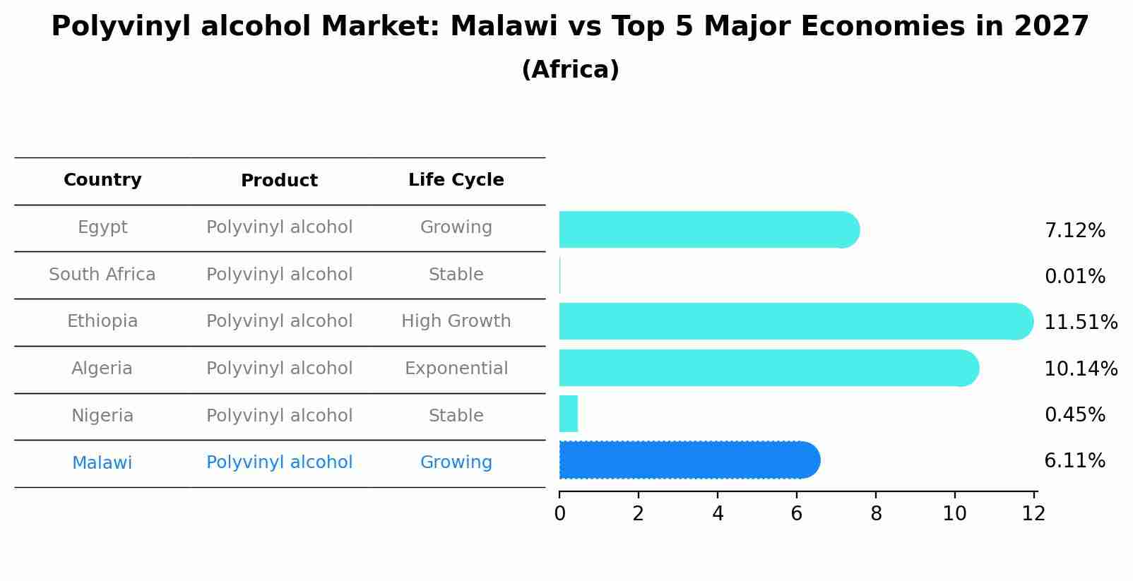 Polyvinyl alcohol Market: Malawi vs Top 5 Major Economies in 2027 (Africa)