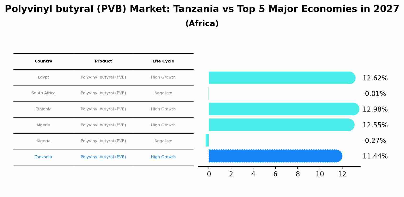 Polyvinyl butyral (PVB) Market: Tanzania vs Top 5 Major Economies in 2027 (Africa)