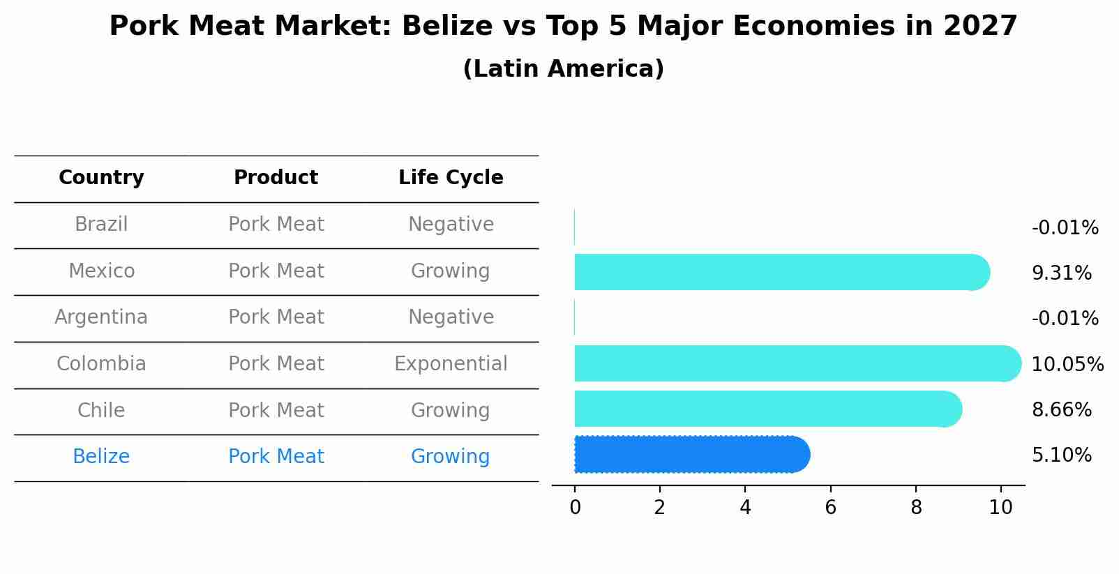 Pork Meat Market: Belize vs Top 5 Major Economies in 2027 (Latin America)