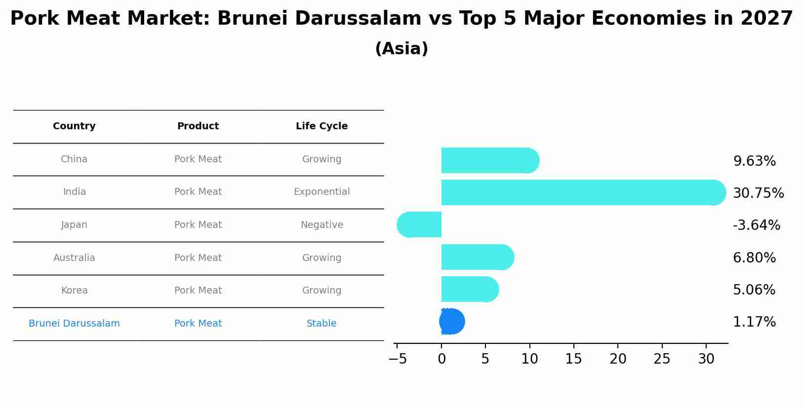 Pork Meat Market: Brunei Darussalam vs Top 5 Major Economies in 2027 (Asia)