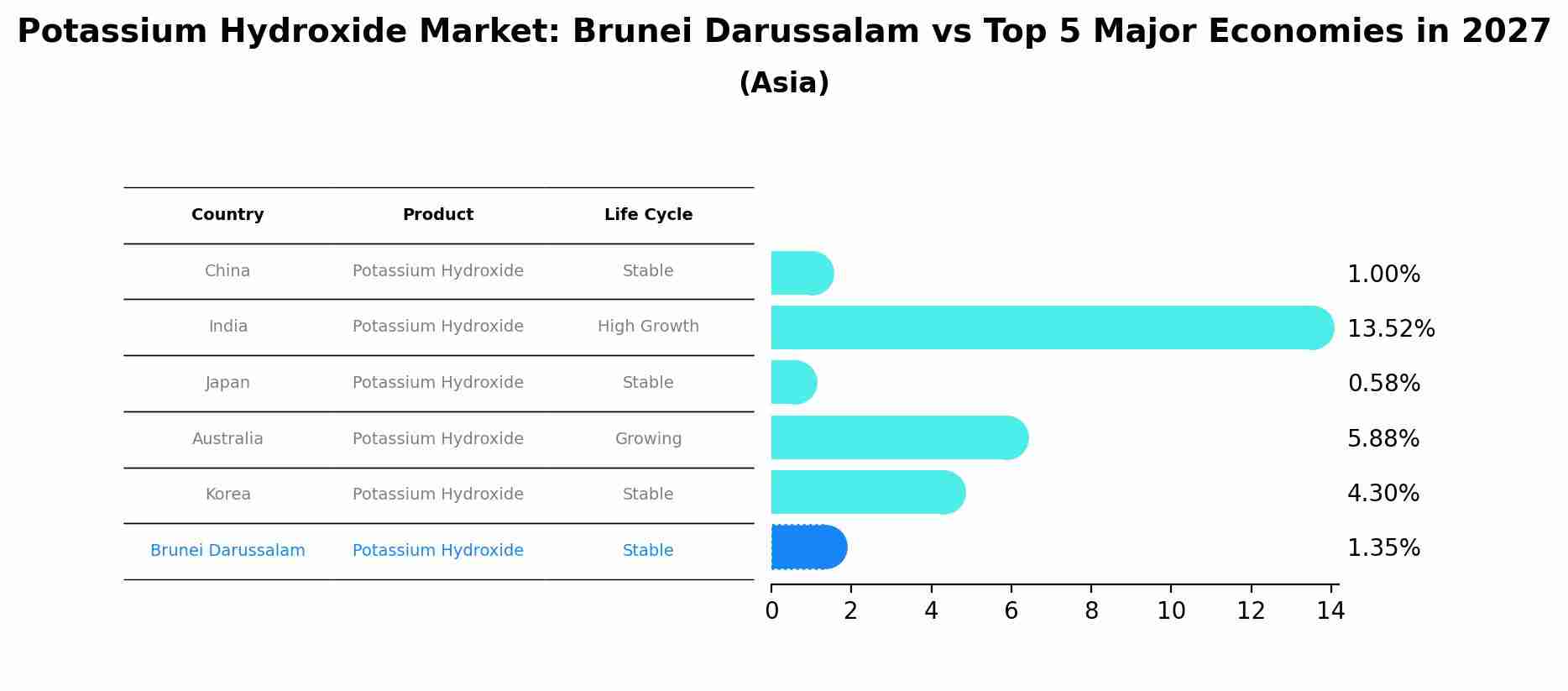Potassium Hydroxide Market: Brunei Darussalam vs Top 5 Major Economies in 2027 (Asia)