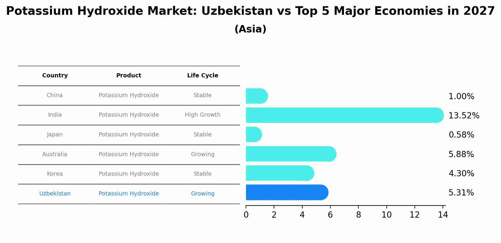 Potassium Hydroxide Market: Uzbekistan vs Top 5 Major Economies in 2027 (Asia)