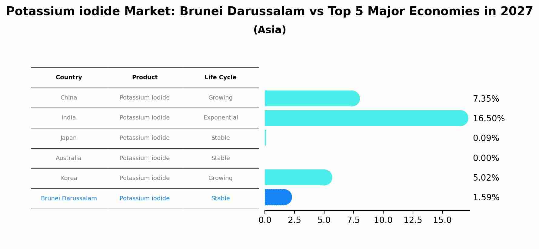 Potassium iodide Market: Brunei Darussalam vs Top 5 Major Economies in 2027 (Asia)