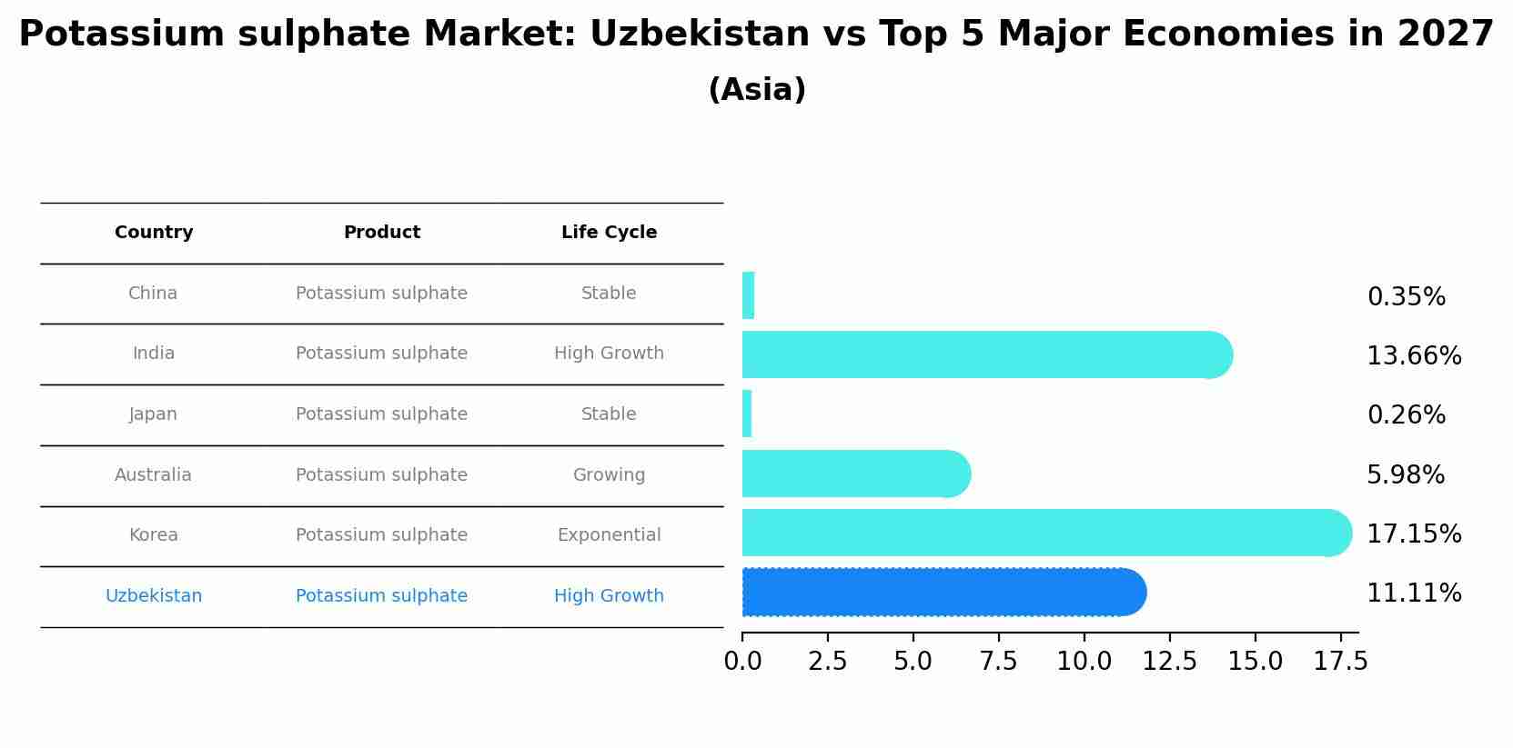 Potassium sulphate Market: Uzbekistan vs Top 5 Major Economies in 2027 (Asia)