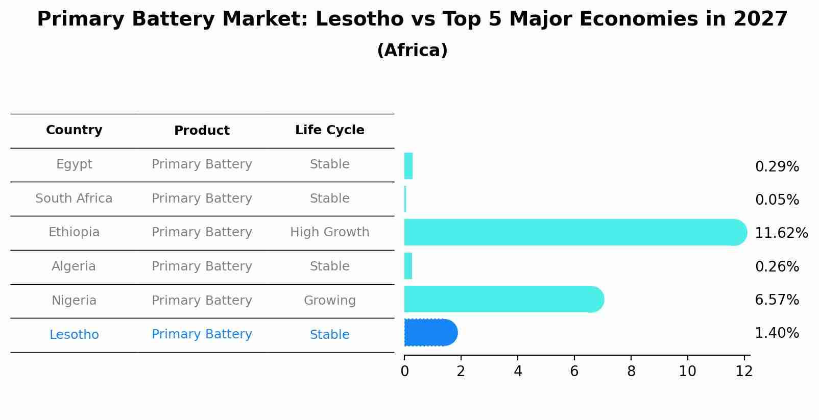 Primary Battery Market: Lesotho vs Top 5 Major Economies in 2027 (Africa)