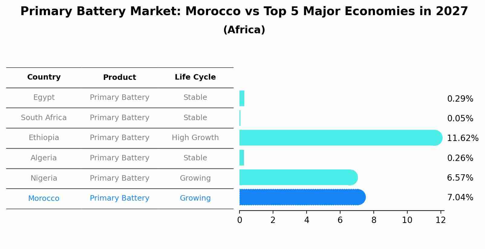 Primary Battery Market: Morocco vs Top 5 Major Economies in 2027 (Africa)