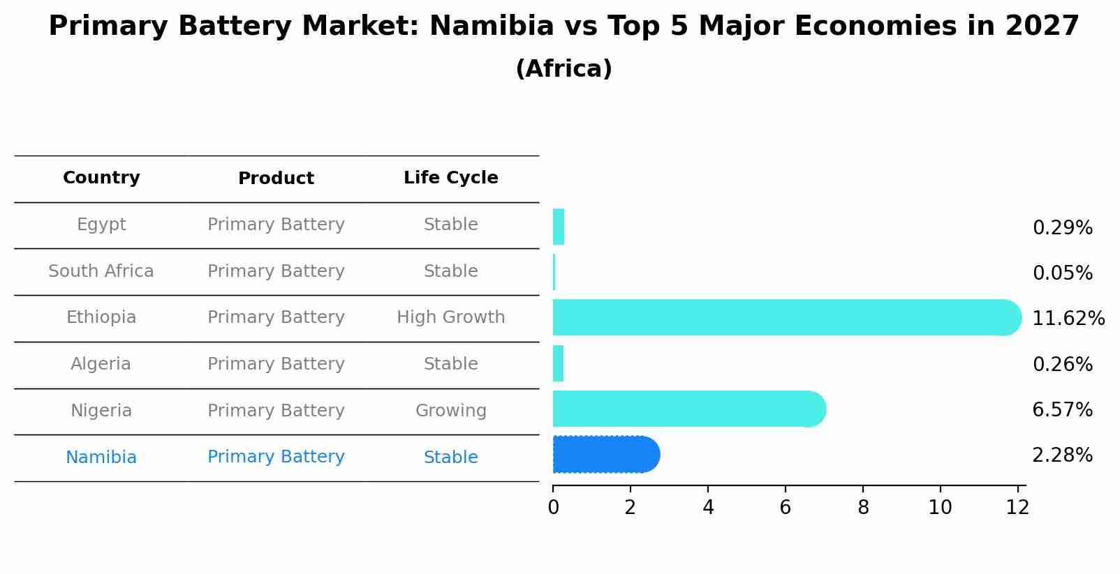 Primary Battery Market: Namibia vs Top 5 Major Economies in 2027 (Africa)