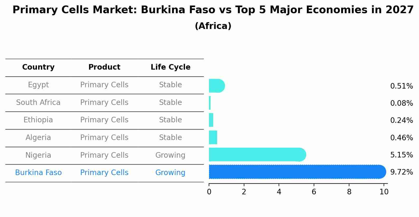 Primary Cells Market: Burkina Faso vs Top 5 Major Economies in 2027 (Africa)