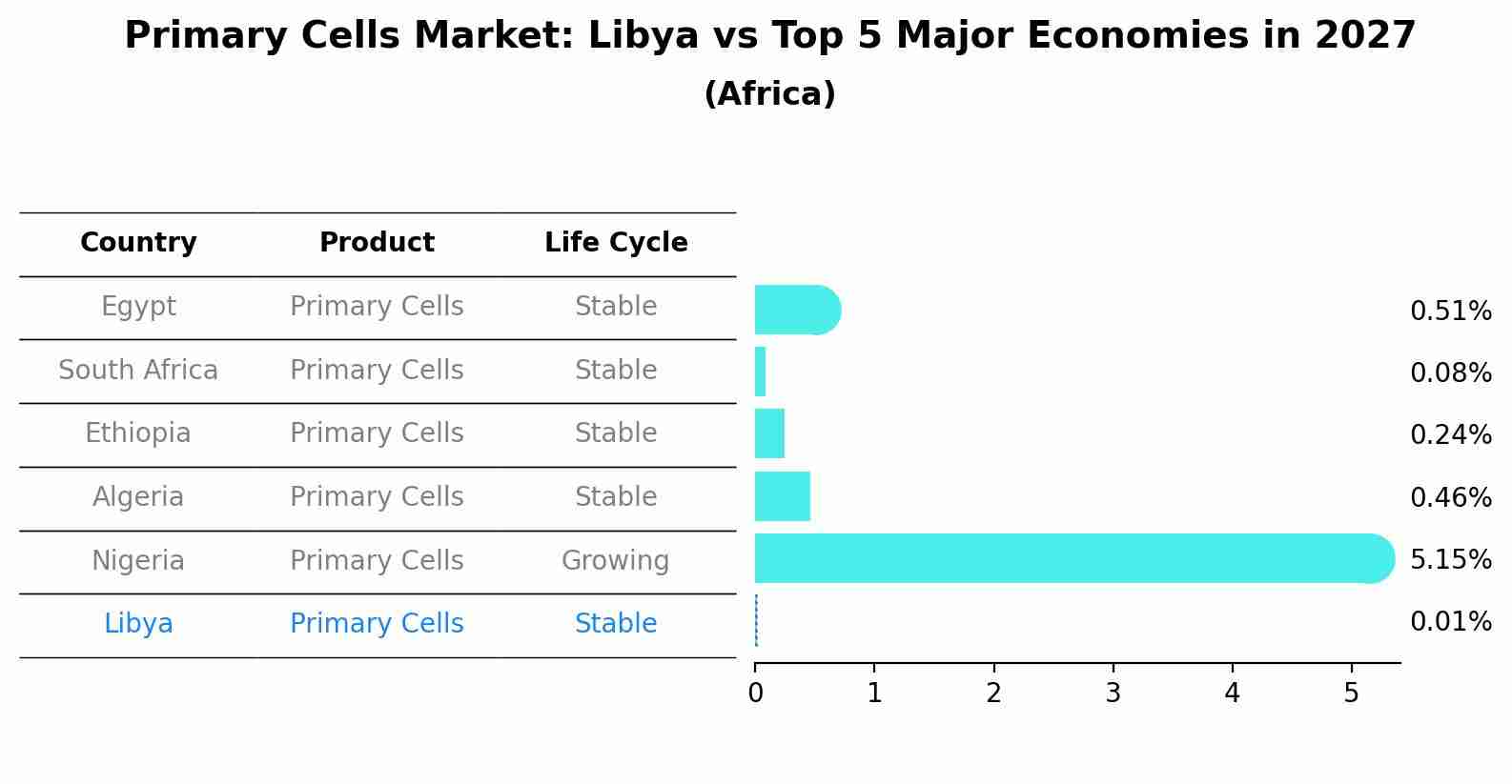 Primary Cells Market: Libya vs Top 5 Major Economies in 2027 (Africa)