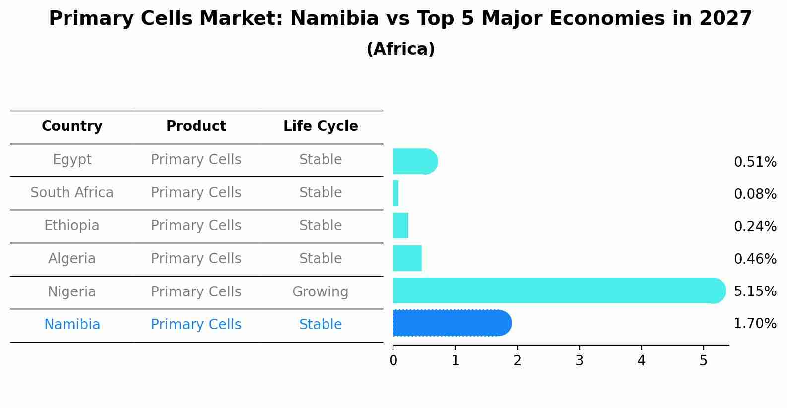 Primary Cells Market: Namibia vs Top 5 Major Economies in 2027 (Africa)