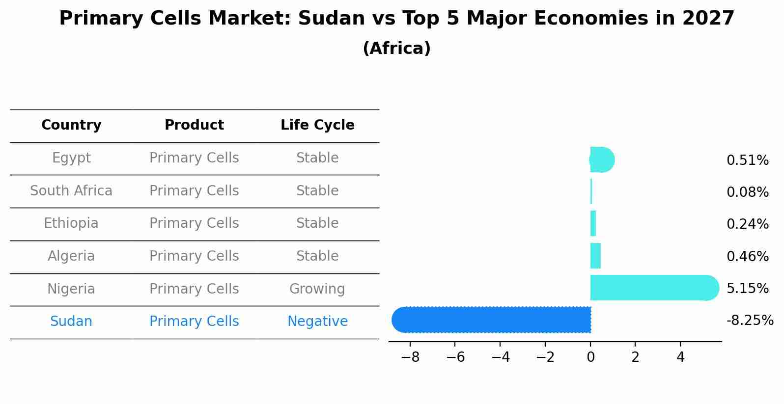 Primary Cells Market: Sudan vs Top 5 Major Economies in 2027 (Africa)