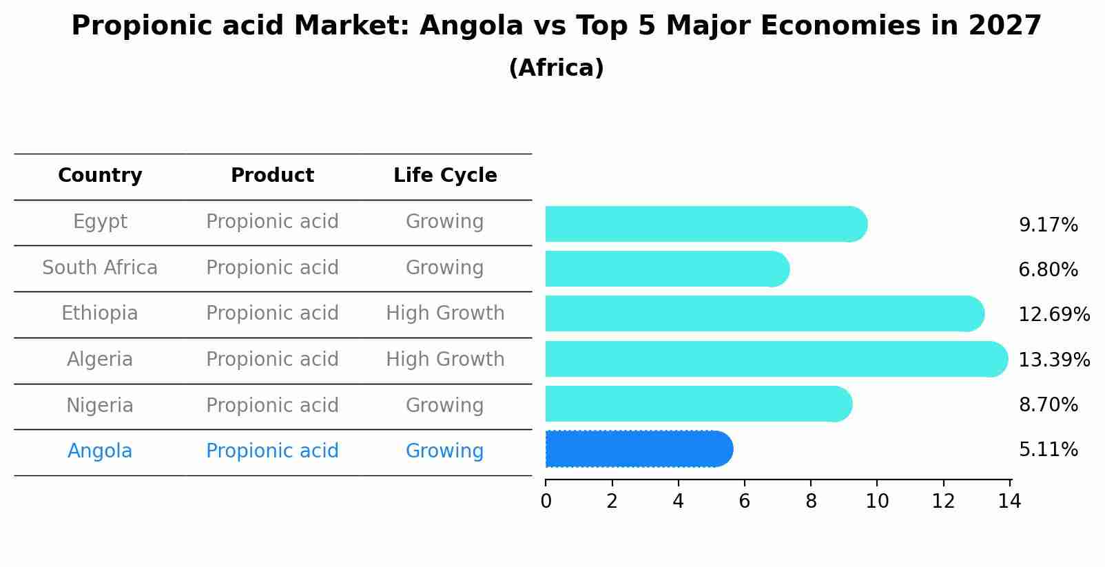 Propionic acid Market: Angola vs Top 5 Major Economies in 2027 (Africa)