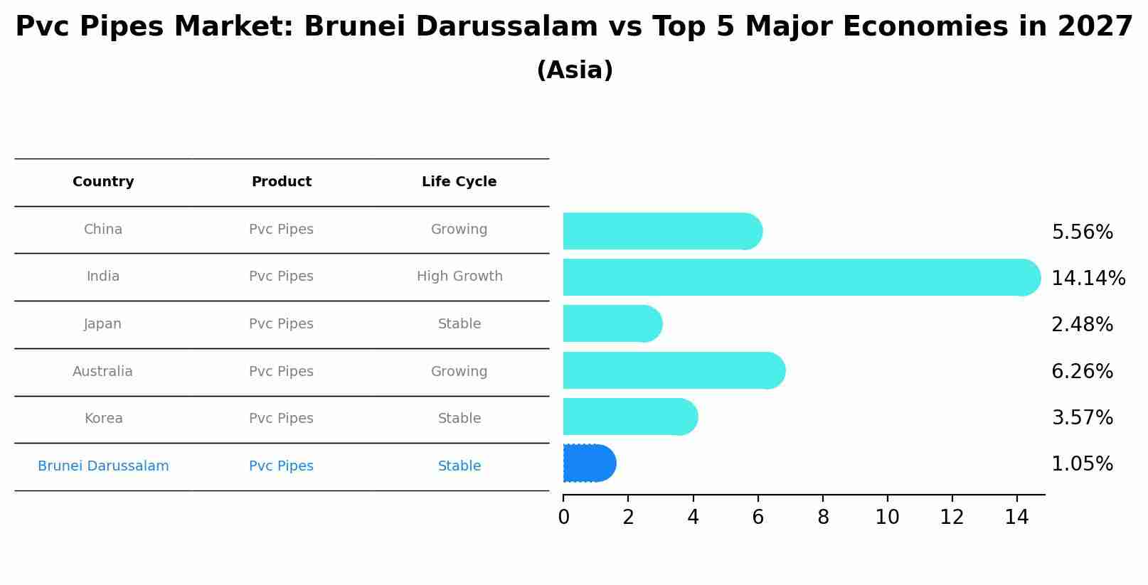 Pvc Pipes Market: Brunei Darussalam vs Top 5 Major Economies in 2027 (Asia)
