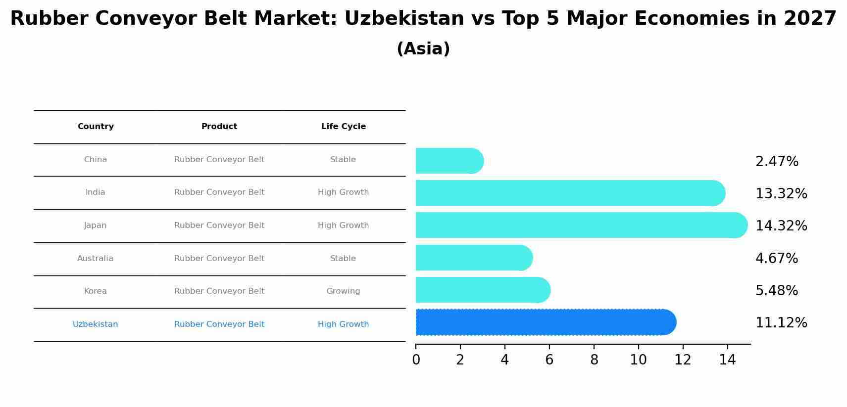 Rubber Conveyor Belt Market: Uzbekistan vs Top 5 Major Economies in 2027 (Asia)