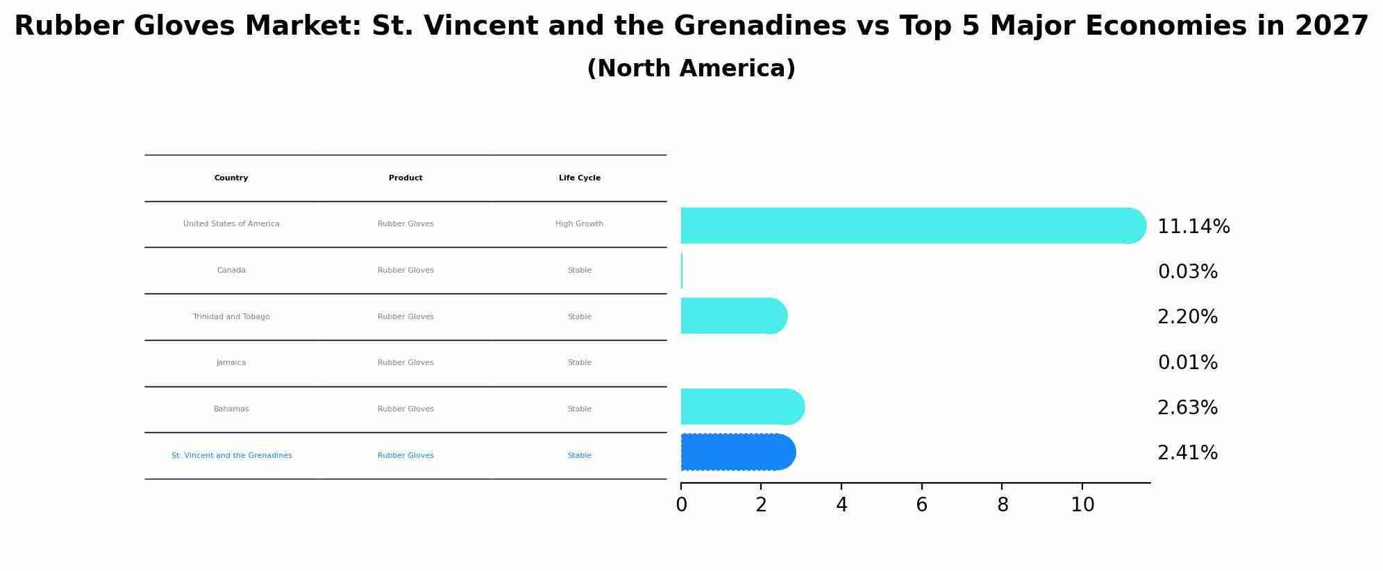 Rubber Gloves Market: St. Vincent and the Grenadines vs Top 5 Major Economies in 2027 (North America)