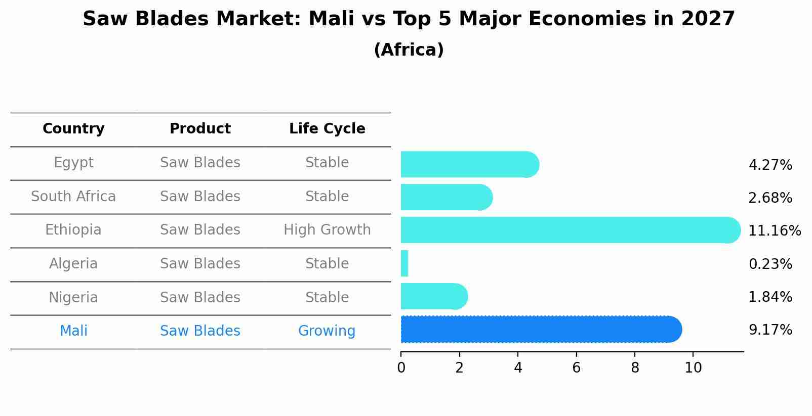 Saw Blades Market: Mali vs Top 5 Major Economies in 2027 (Africa)