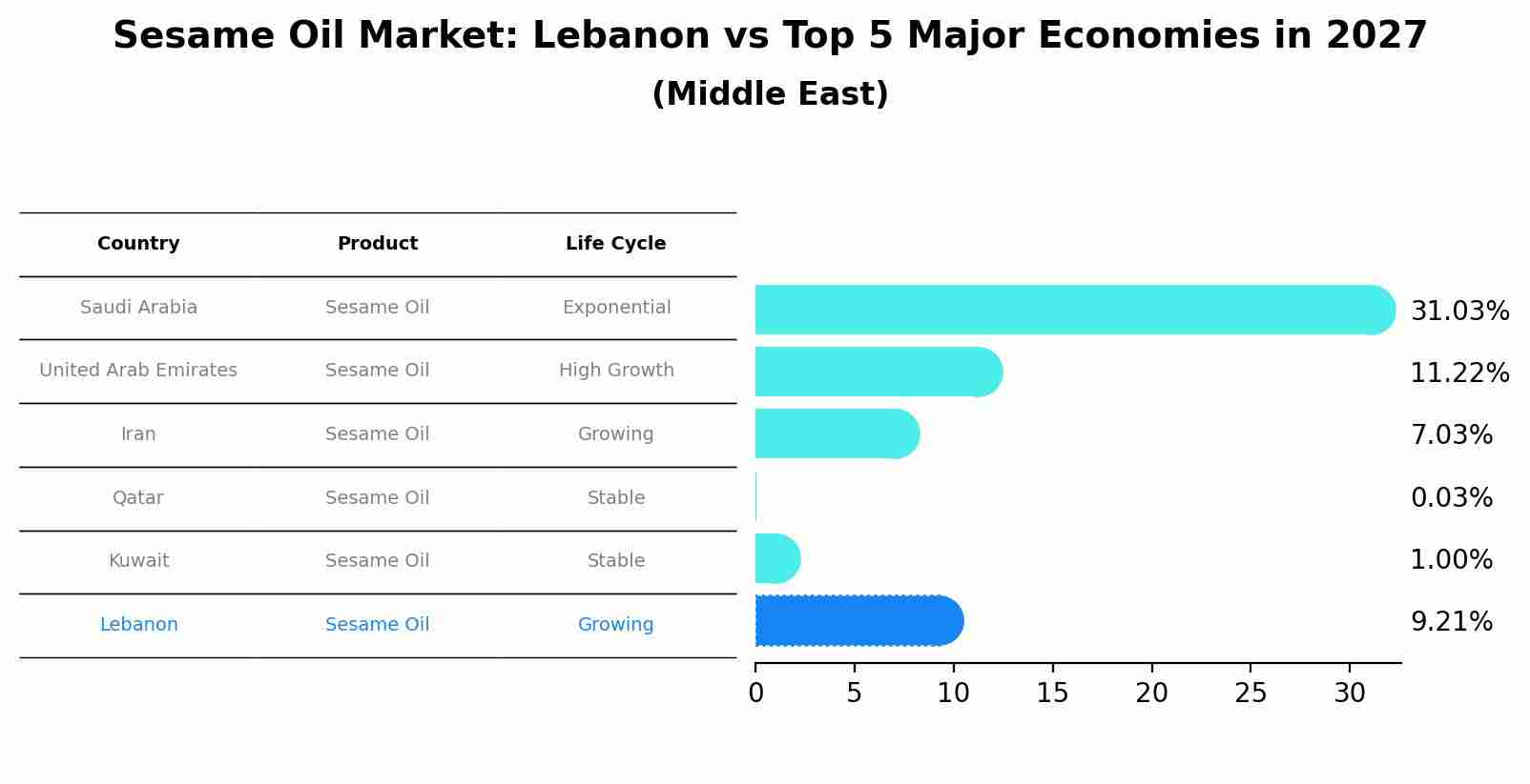 Sesame Oil Market: Lebanon vs Top 5 Major Economies in 2027 (Middle East)