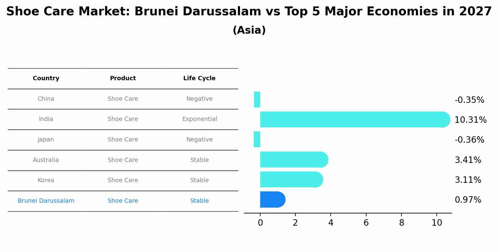 Shoe Care Market: Brunei Darussalam vs Top 5 Major Economies in 2027 (Asia)