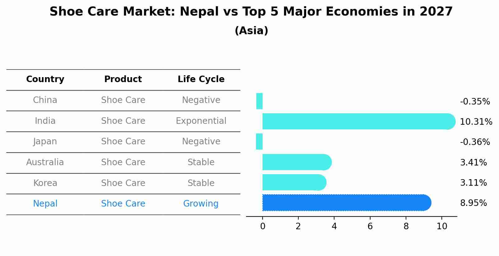 Shoe Care Market: Nepal vs Top 5 Major Economies in 2027 (Asia)