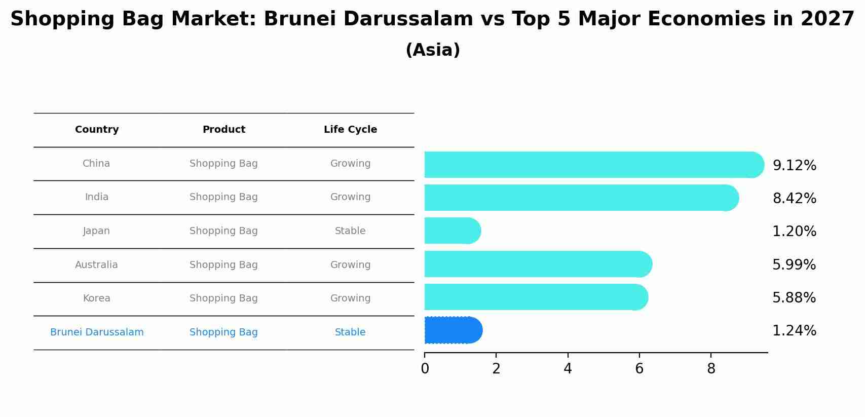 Shopping Bag Market: Brunei Darussalam vs Top 5 Major Economies in 2027 (Asia)