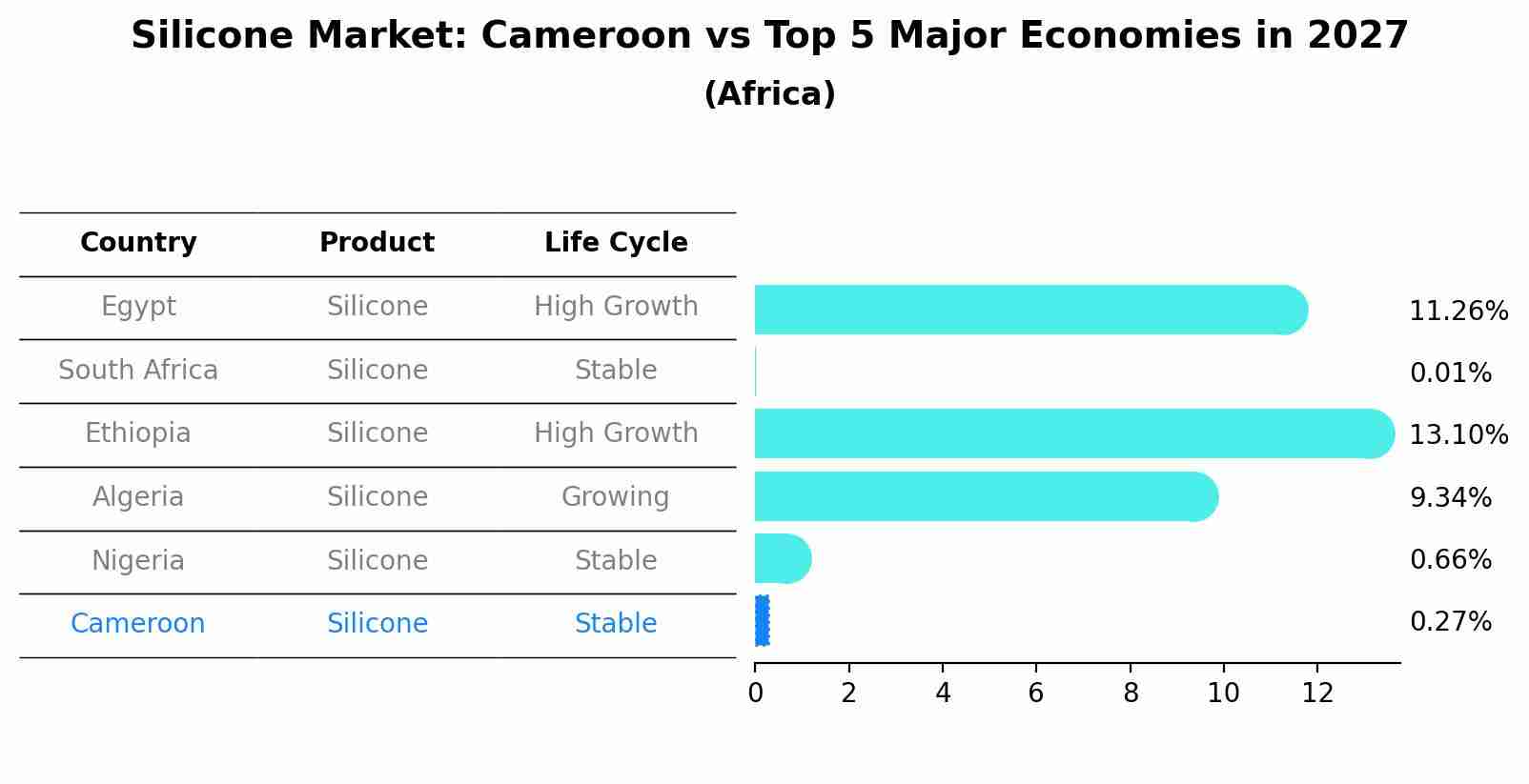 Silicone Market: Cameroon vs Top 5 Major Economies in 2027 (Africa)
