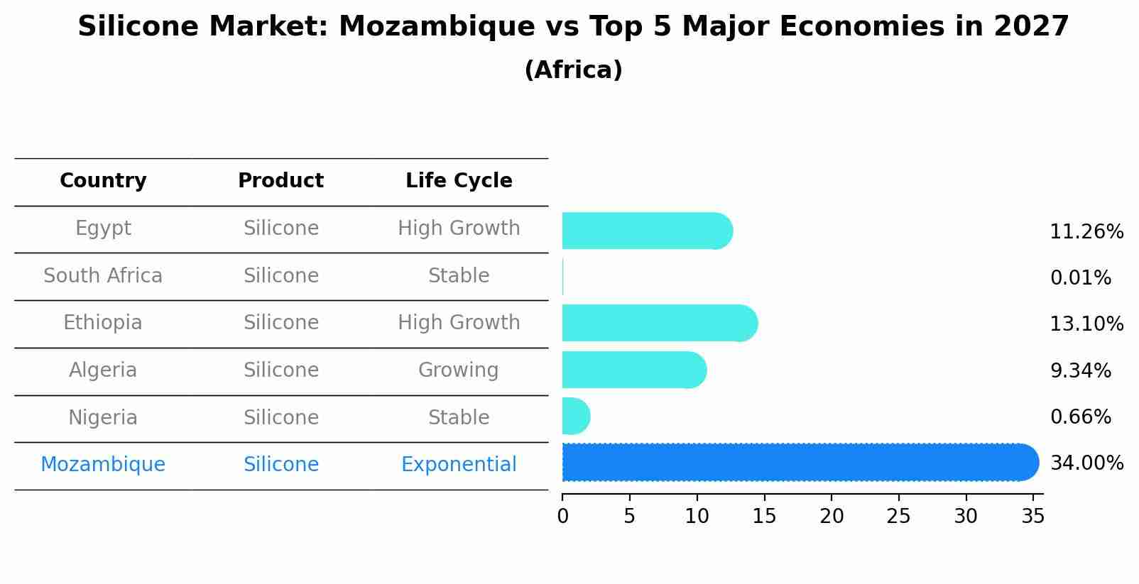 Silicone Market: Mozambique vs Top 5 Major Economies in 2027 (Africa)