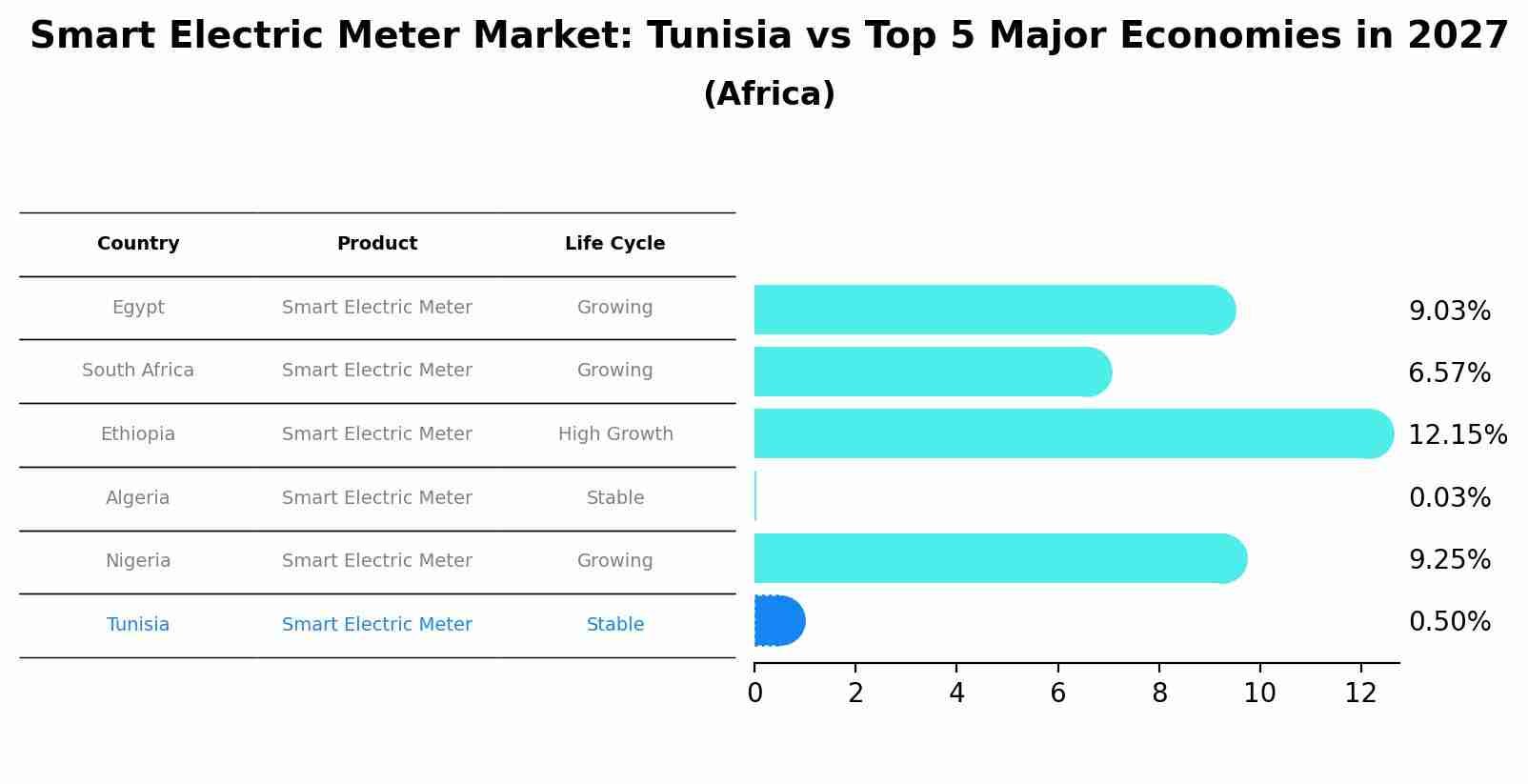 Smart Electric Meter Market: Tunisia vs Top 5 Major Economies in 2027 (Africa)