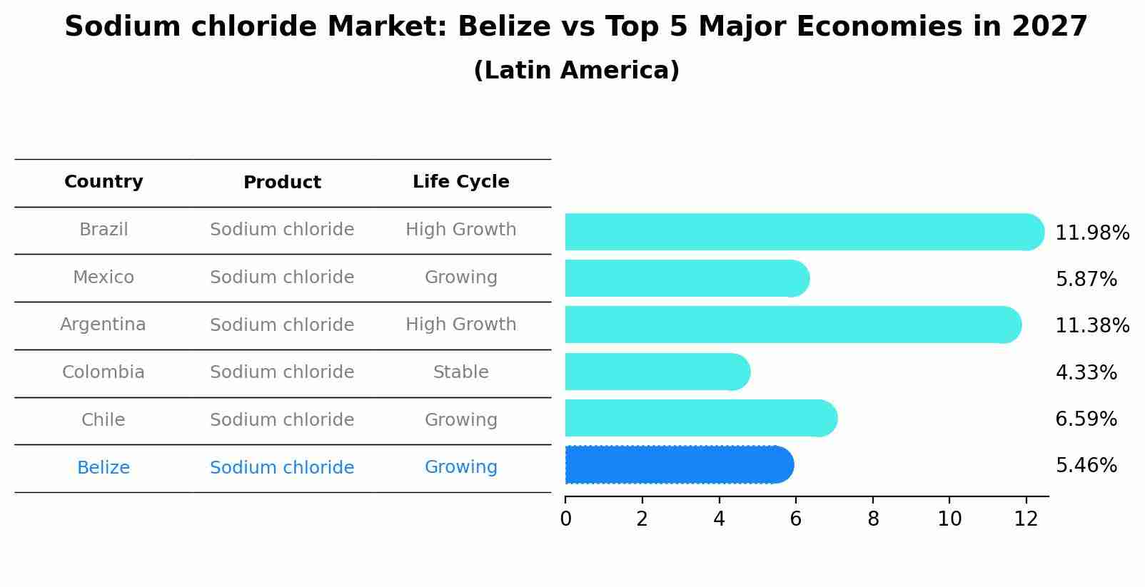 Sodium chloride Market: Belize vs Top 5 Major Economies in 2027 (Latin America)