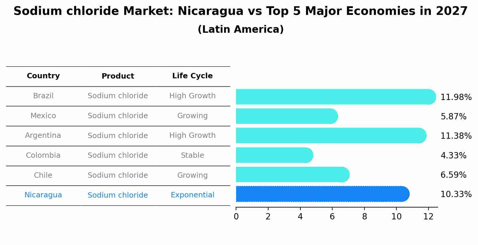 Sodium chloride Market: Nicaragua vs Top 5 Major Economies in 2027 (Latin America)