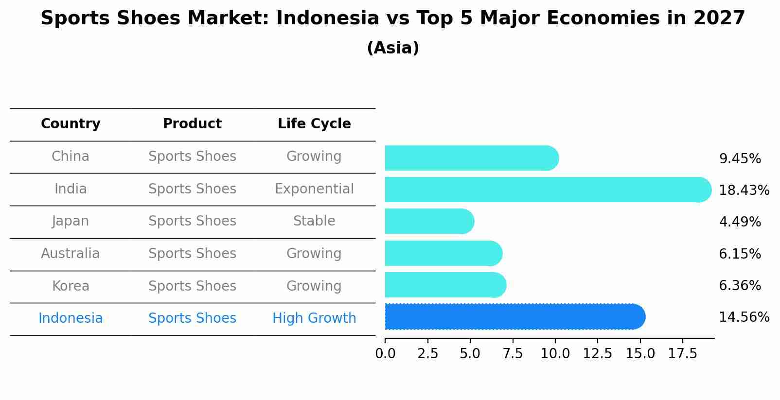 Sports Shoes Market: Indonesia vs Top 5 Major Economies in 2027 (Asia)