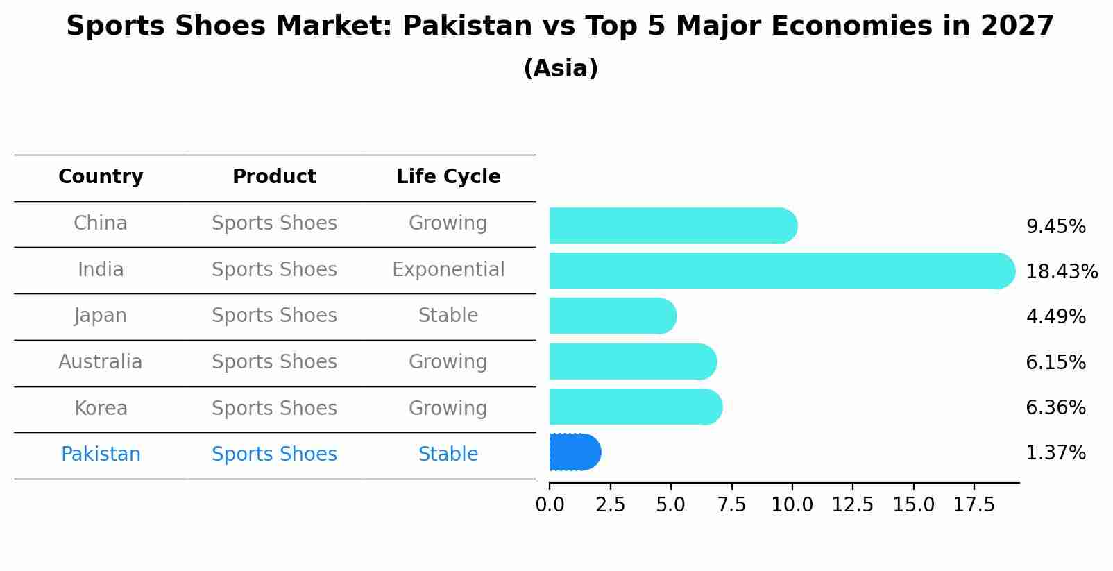 Sports Shoes Market: Pakistan vs Top 5 Major Economies in 2027 (Asia)