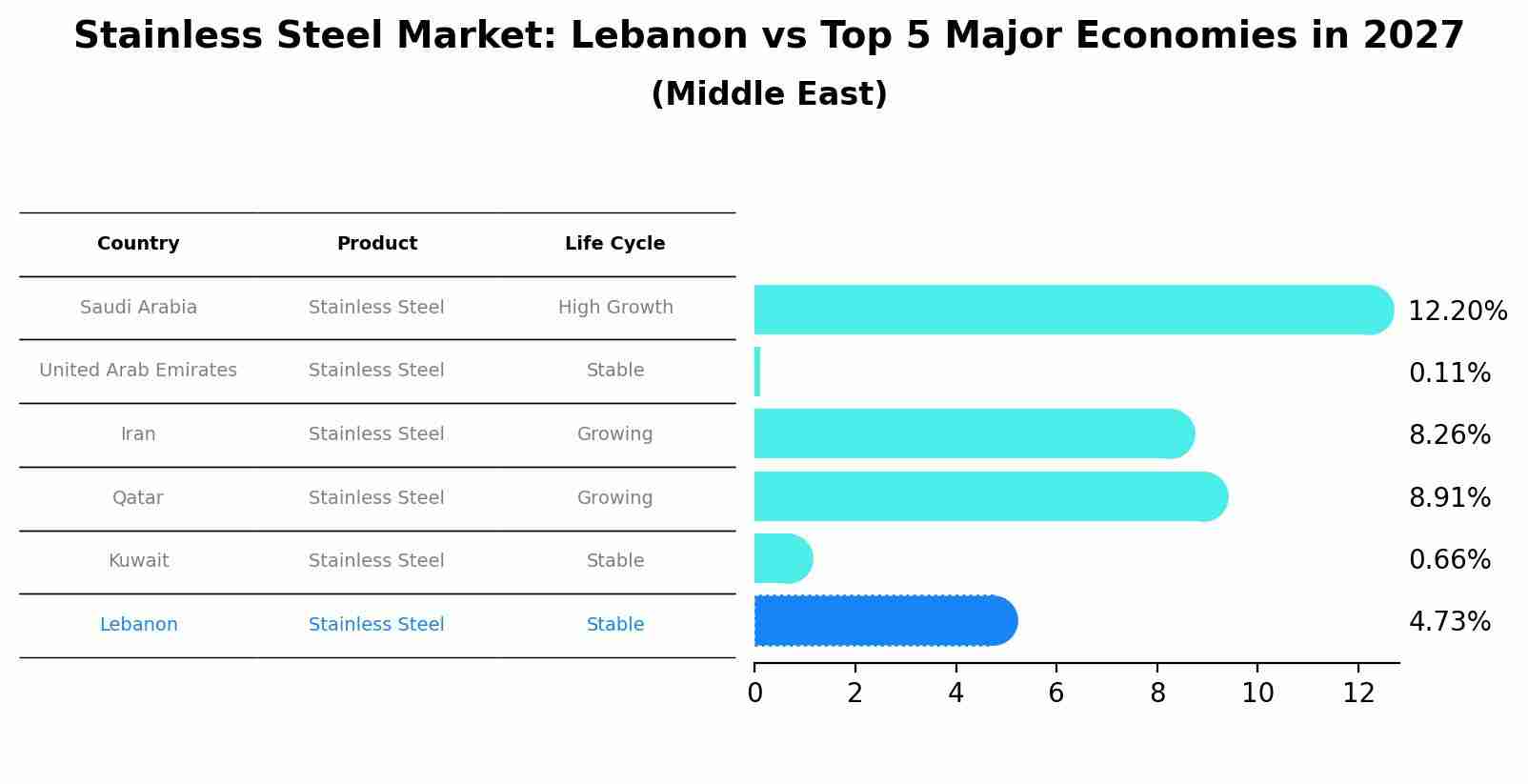Stainless Steel Market: Lebanon vs Top 5 Major Economies in 2027 (Middle East)