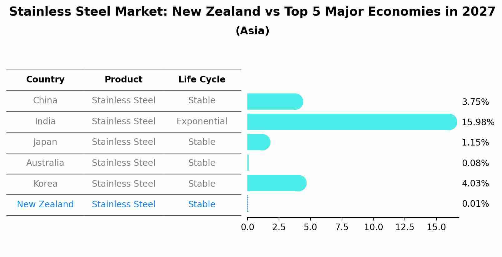 Stainless Steel Market: New Zealand vs Top 5 Major Economies in 2027 (Asia)