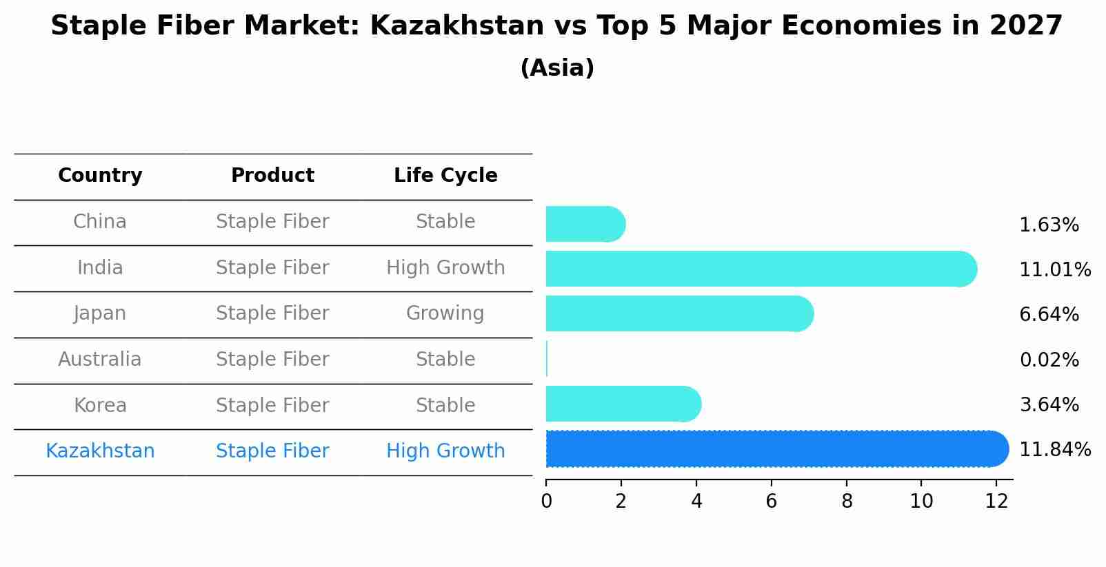 Staple Fiber Market: Kazakhstan vs Top 5 Major Economies in 2027 (Asia)