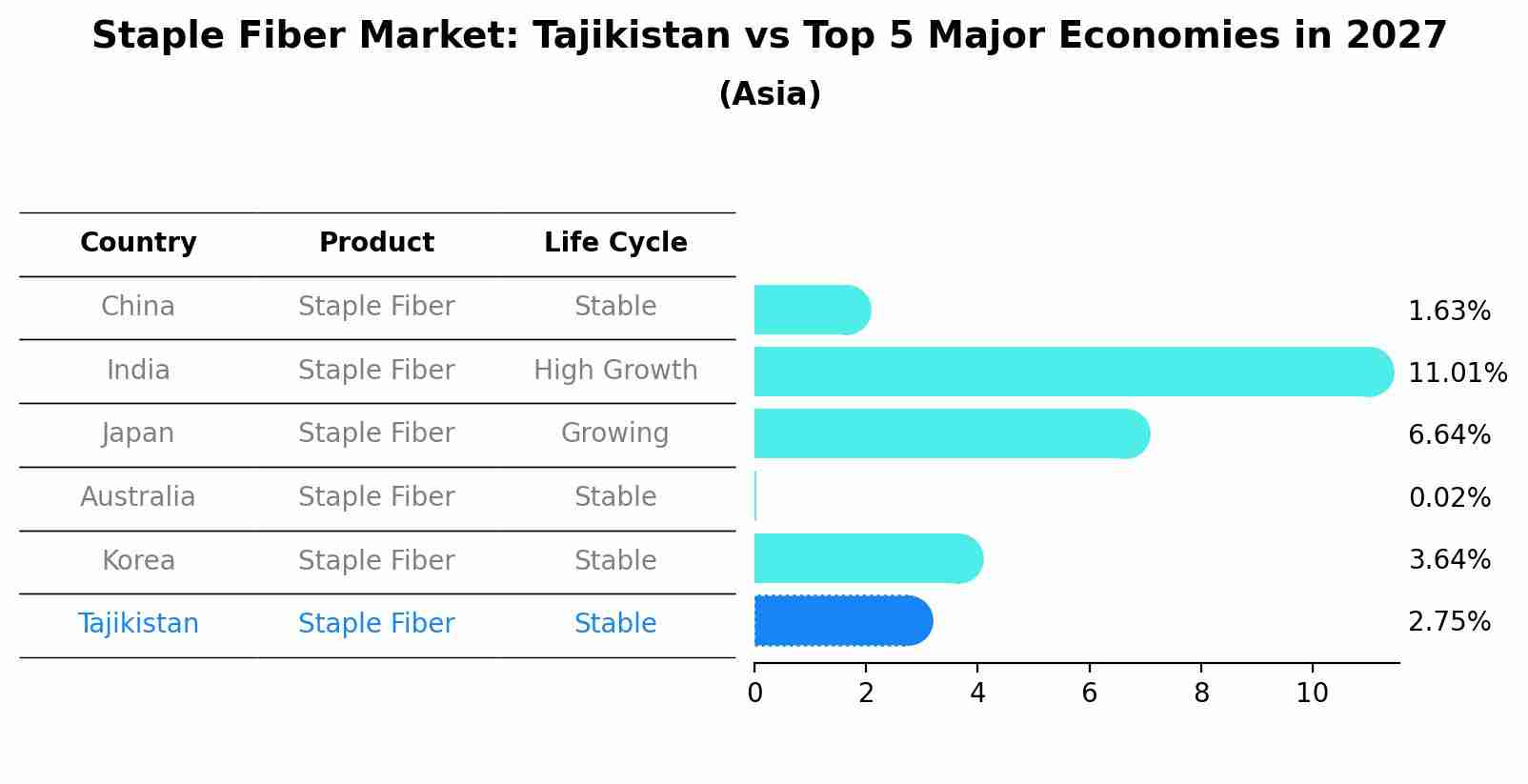 Staple Fiber Market: Tajikistan vs Top 5 Major Economies in 2027 (Asia)