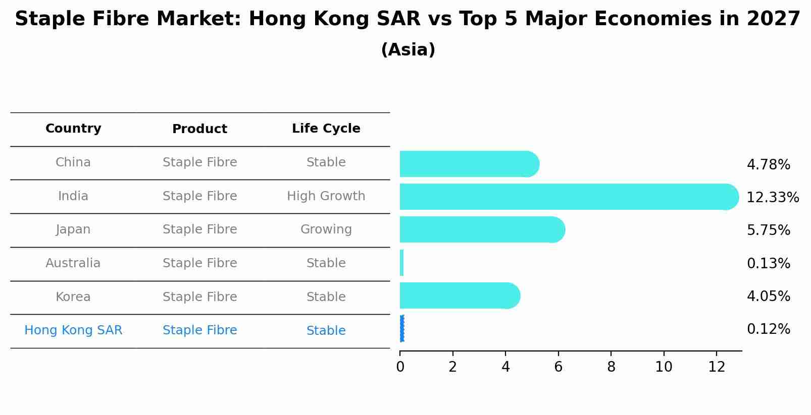 Staple Fibre Market: Hong Kong SAR vs Top 5 Major Economies in 2027 (Asia)