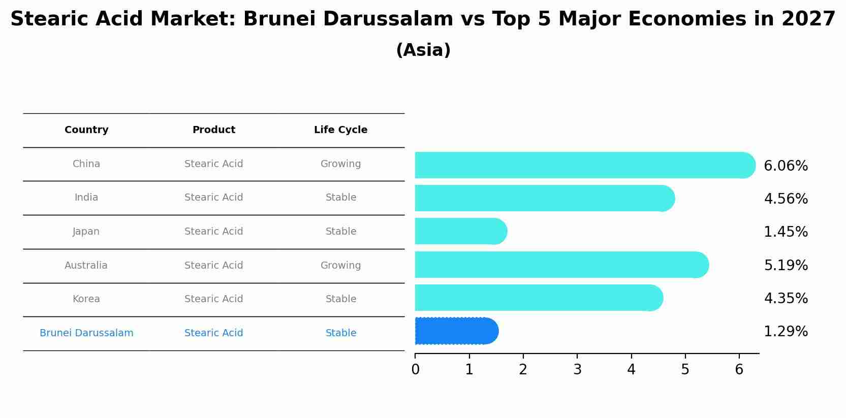 Stearic Acid Market: Brunei Darussalam vs Top 5 Major Economies in 2027 (Asia)