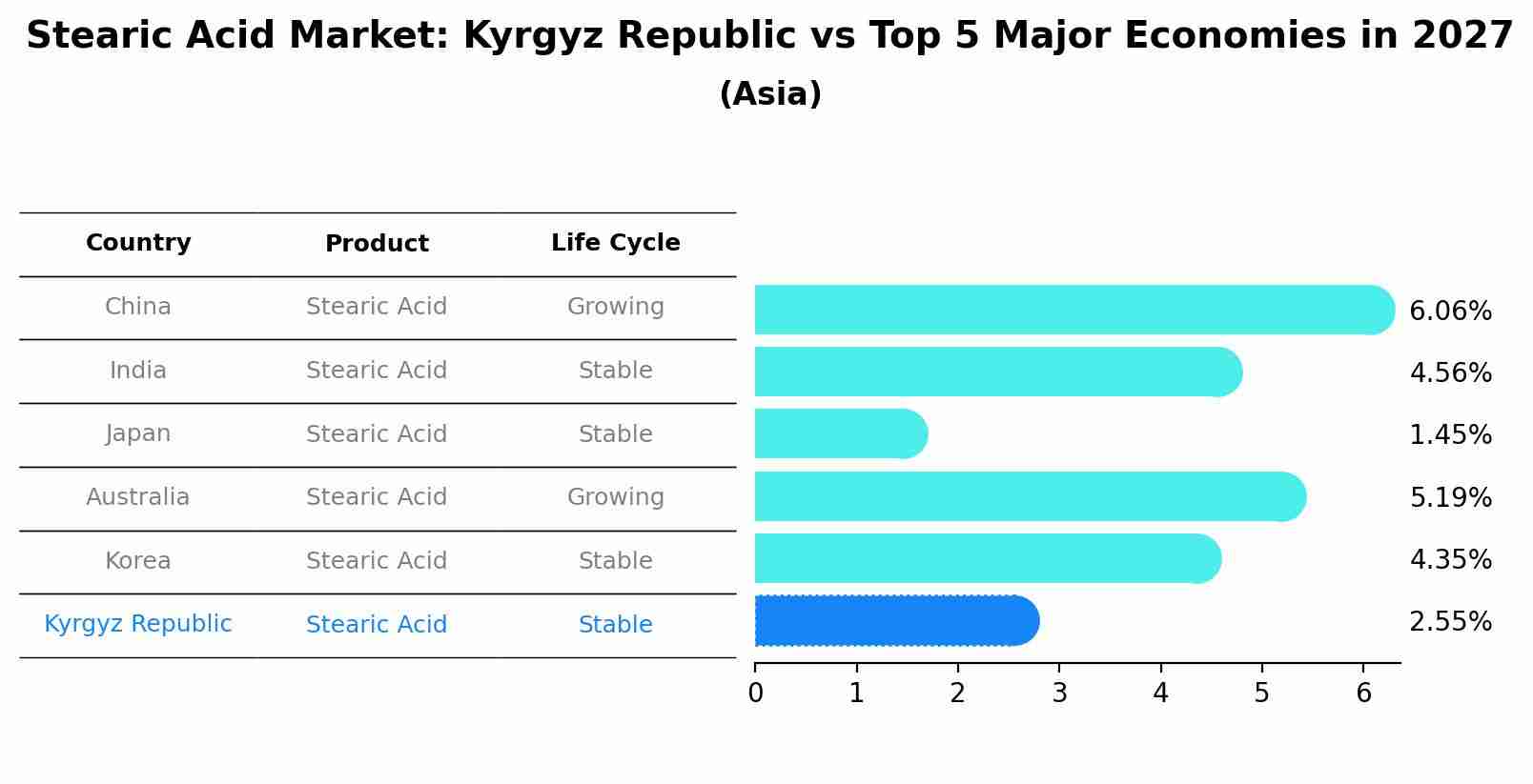 Stearic Acid Market: Kyrgyz Republic vs Top 5 Major Economies in 2027 (Asia)