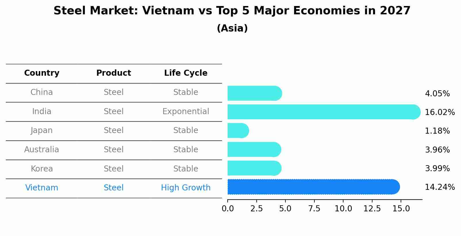 Steel Market: Vietnam vs Top 5 Major Economies in 2027 (Asia)